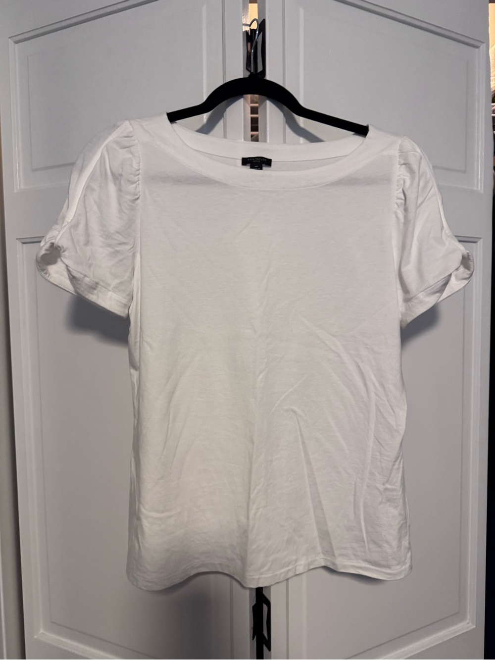 Ann Taylor White Puff Sleeve Crewneck Tee